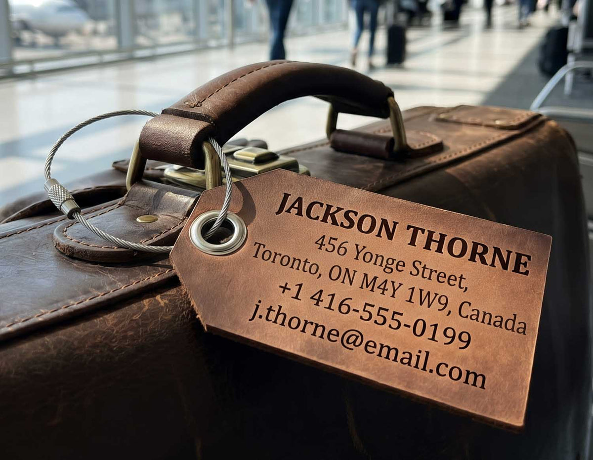 Personalized Leather Luggage Tag | Custom Laser Engraved