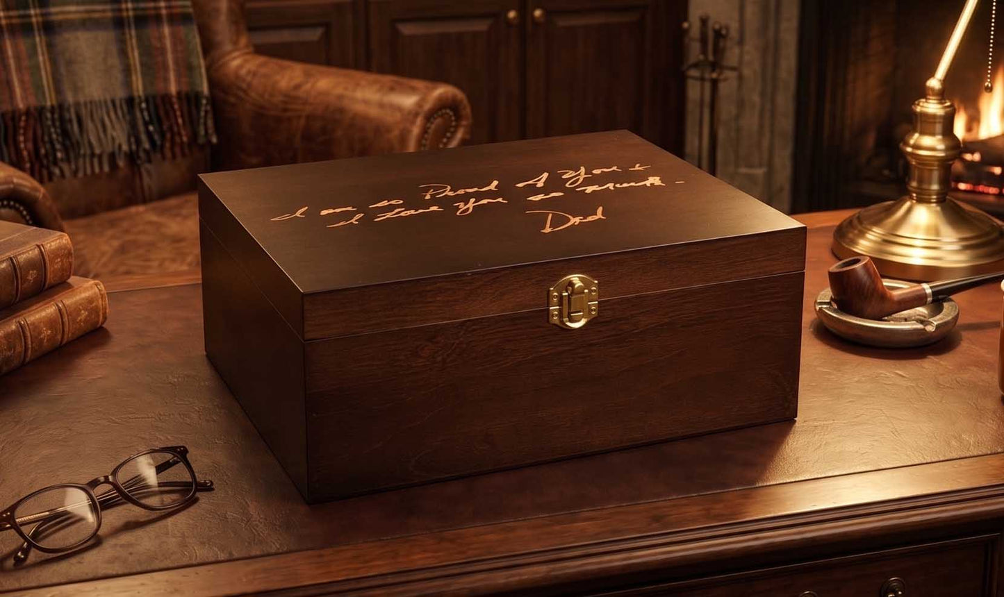 Custom Handwriting Engraved Premium Wooden Memory Box Larger Size | Memories Made