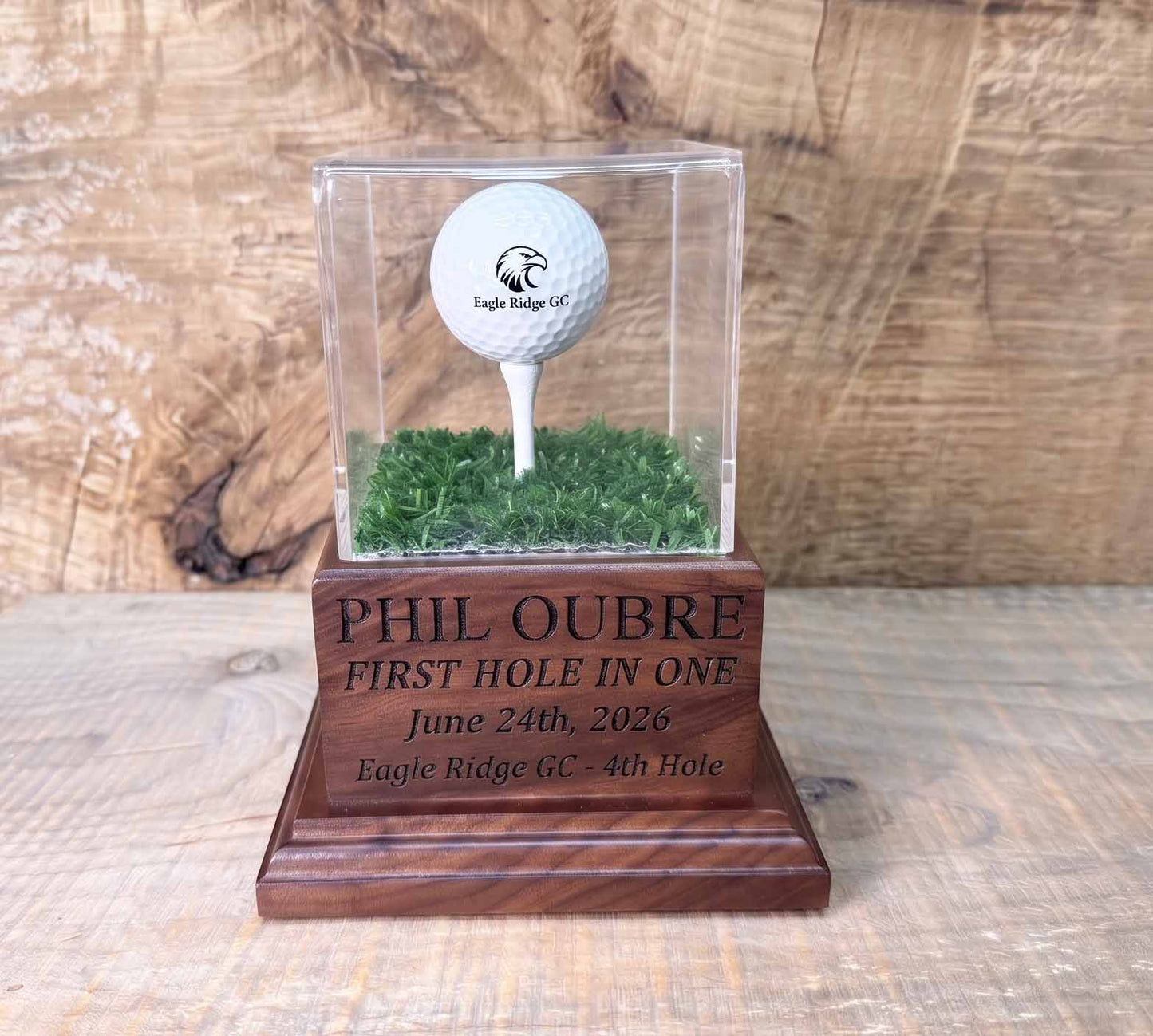 Personalized Real Wood Golf Ball Trophy Case | Hole in One