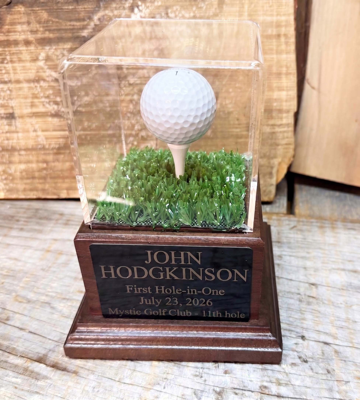 Personalized Real Wood Golf Ball Trophy Case | Hole in One
