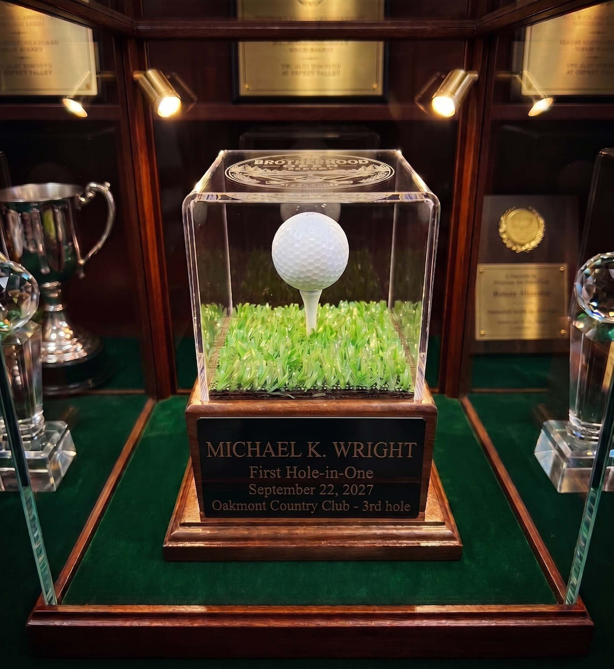 Personalized Real Wood Golf Ball Trophy Case | Hole in One