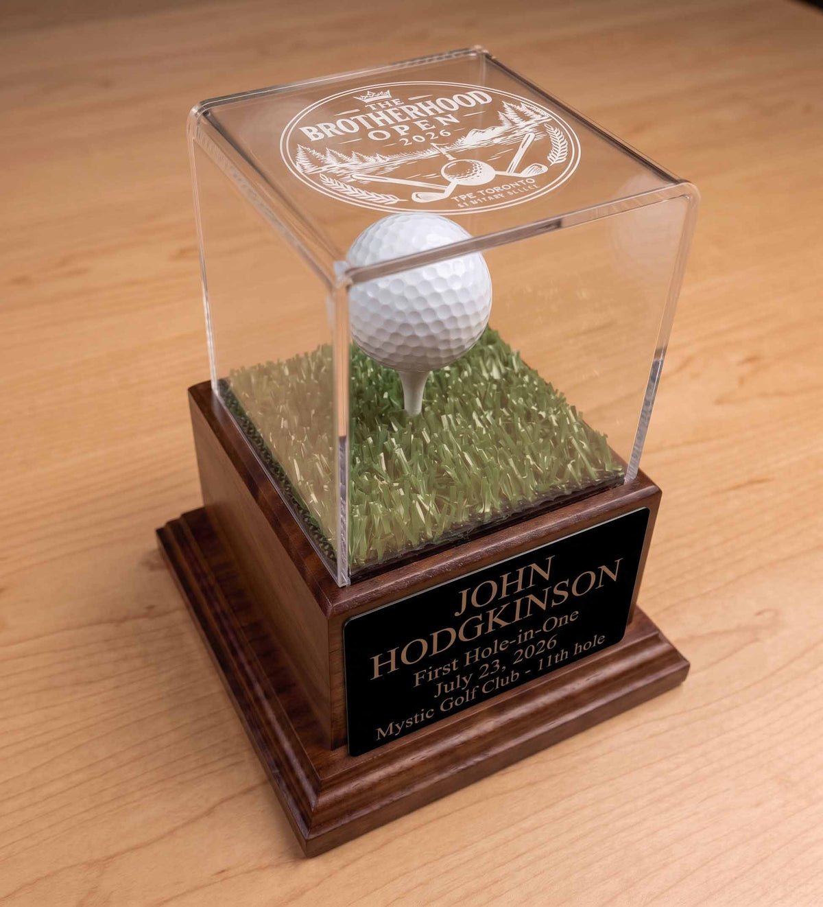 Personalized Real Wood Golf Ball Trophy Case | Hole in One