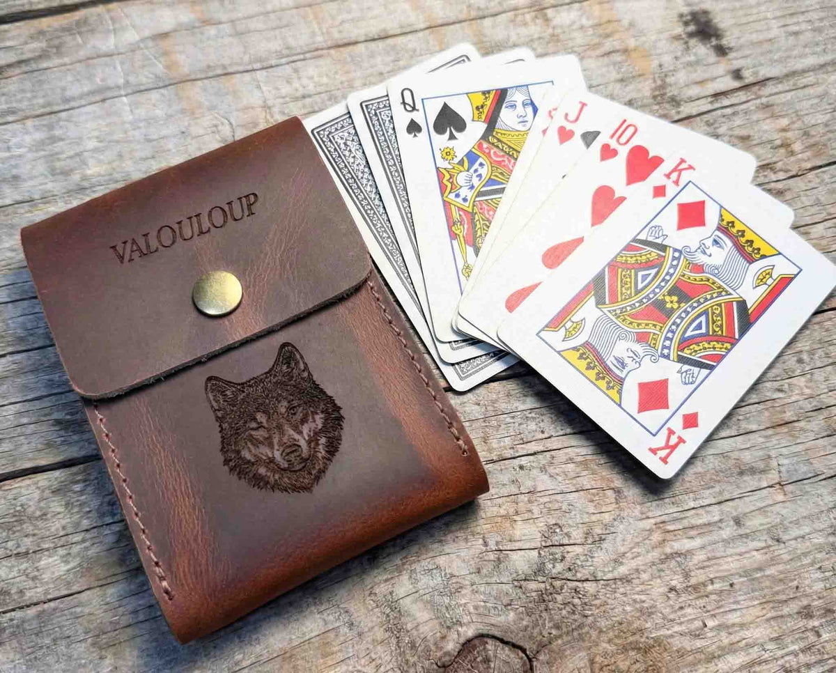 Custom Engraved Leather Playing Card Case