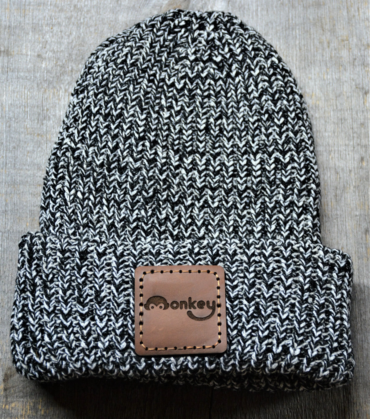 Chunky Knit Hat with Custom Leather Patches Memories Made Custom
