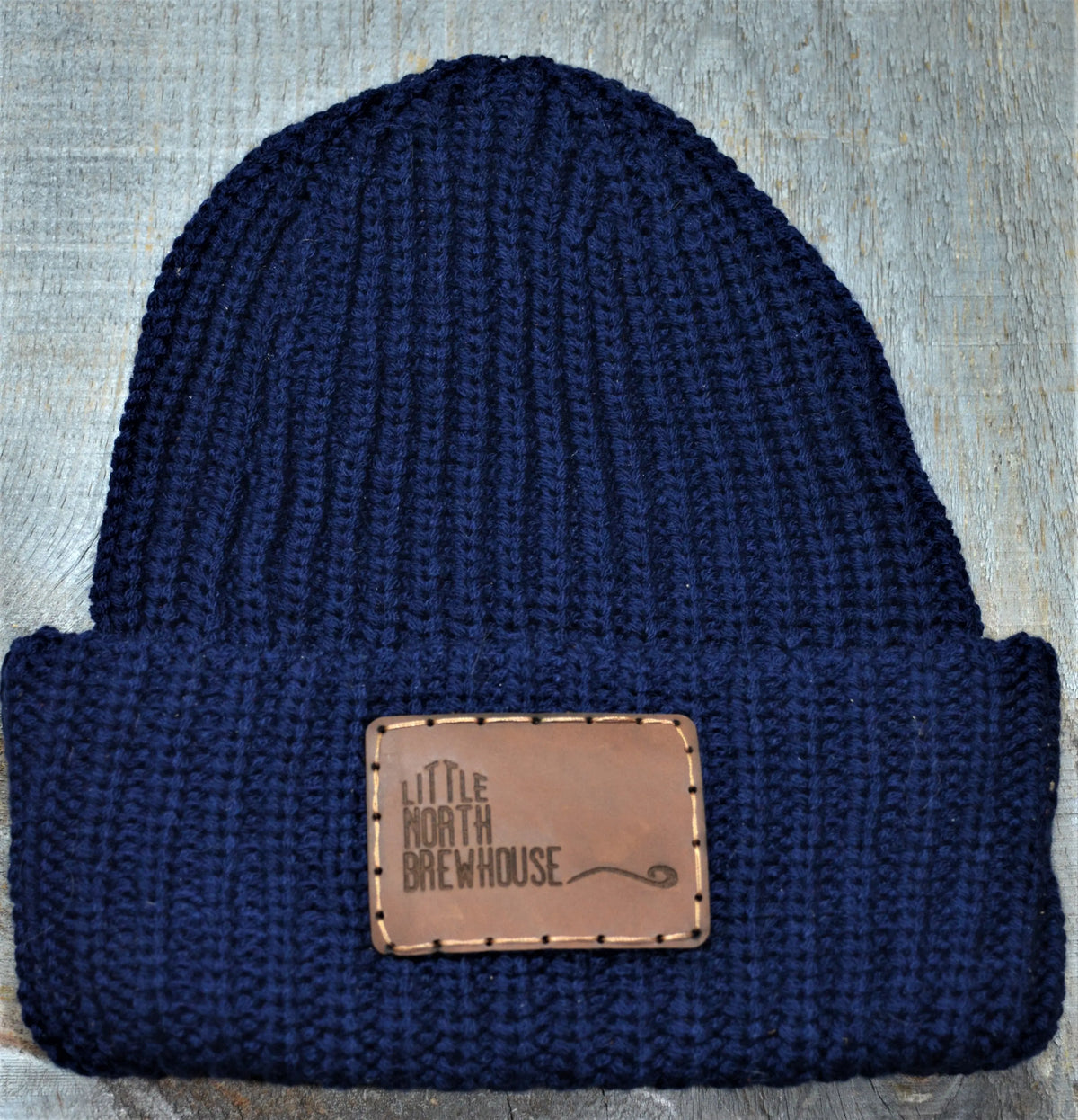Chunky Knit Hat with Custom Leather Patches Memories Made Custom