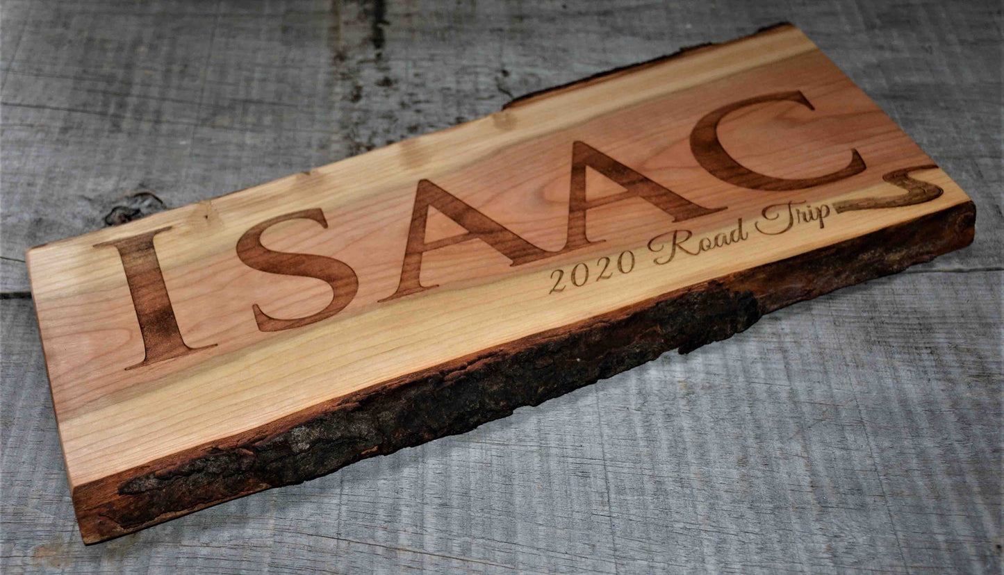 Cherry Wood Custom Signs: Text and Graphic.