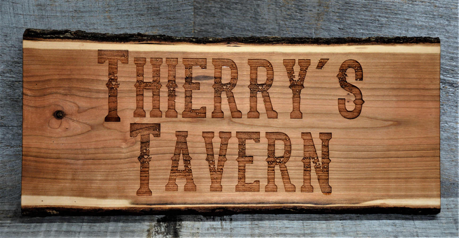 Cherry Wood Custom Signs: Text and Graphic.