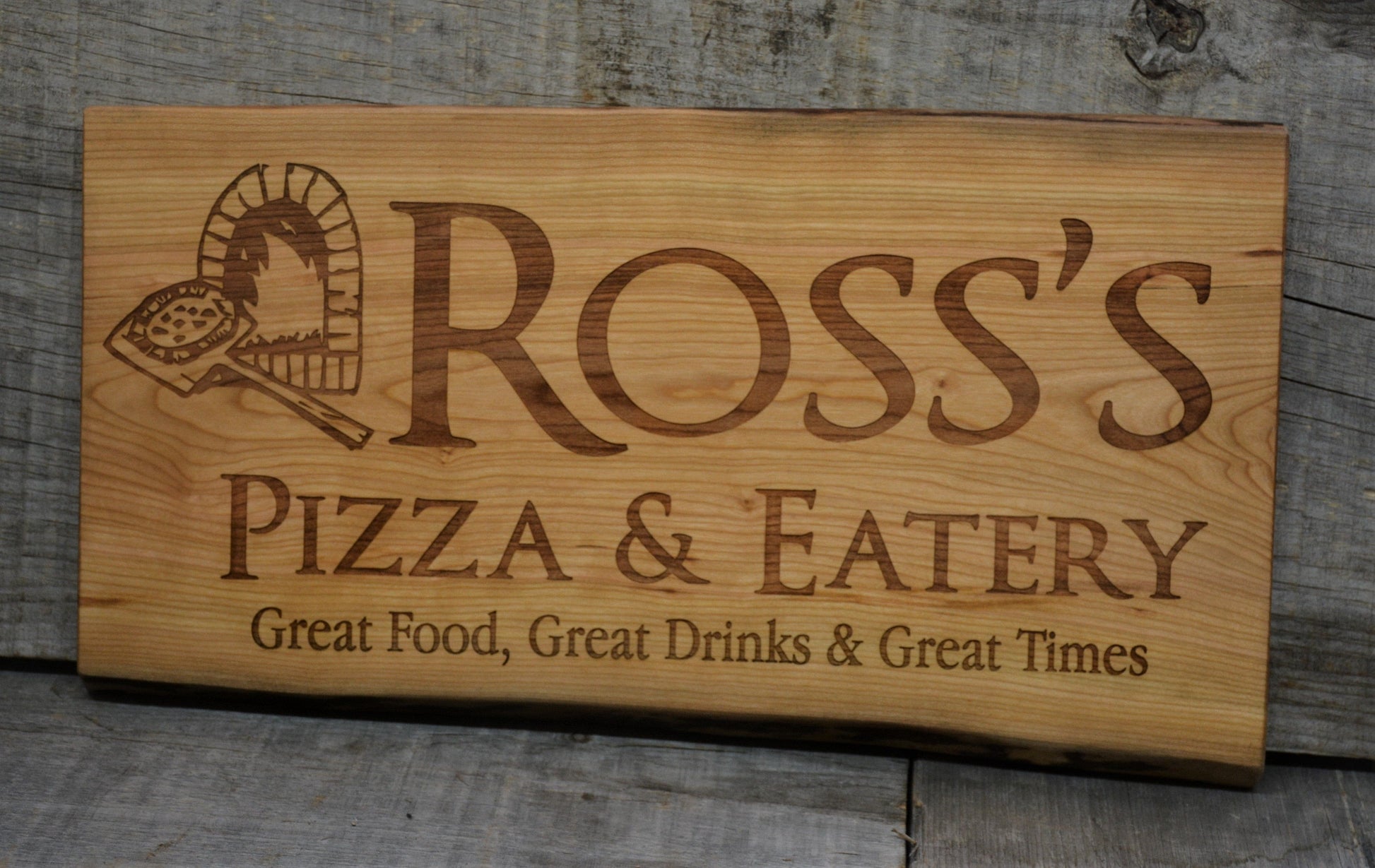 Cherry Wood Custom Signs: Text and Graphic.