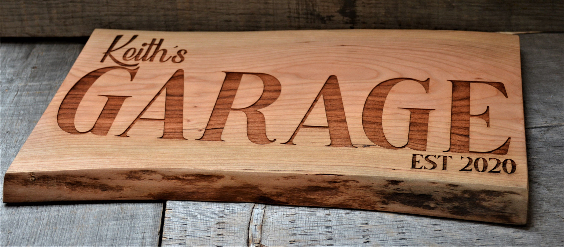 Cherry Wood Custom Signs: Text and Graphic.