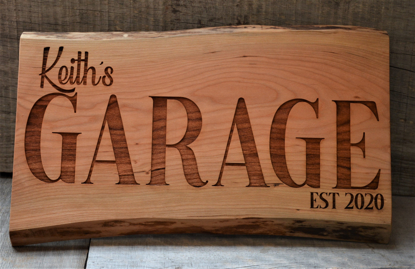 Cherry Wood Custom Signs: Text and Graphic.