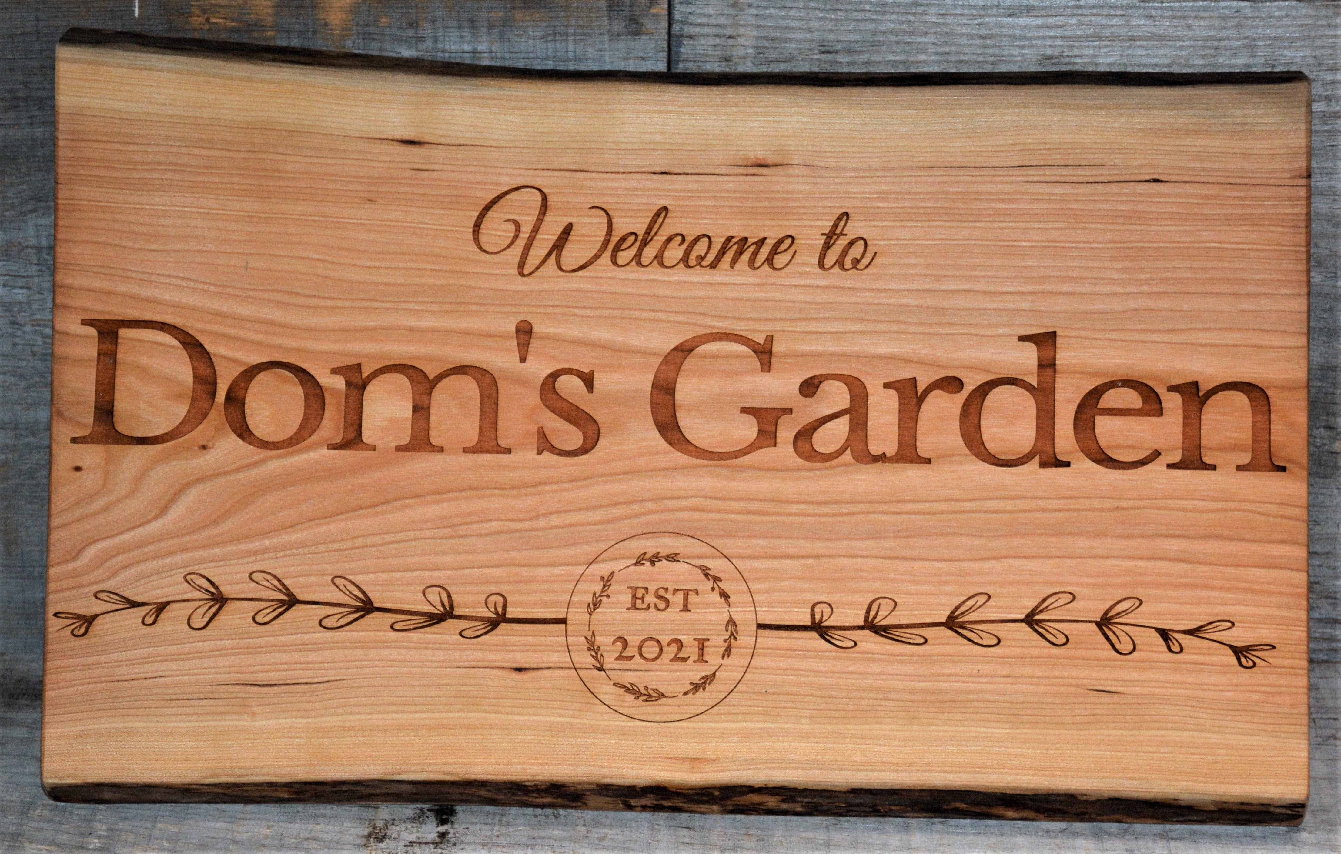 Cherry Wood Custom Signs: Text and Graphic.