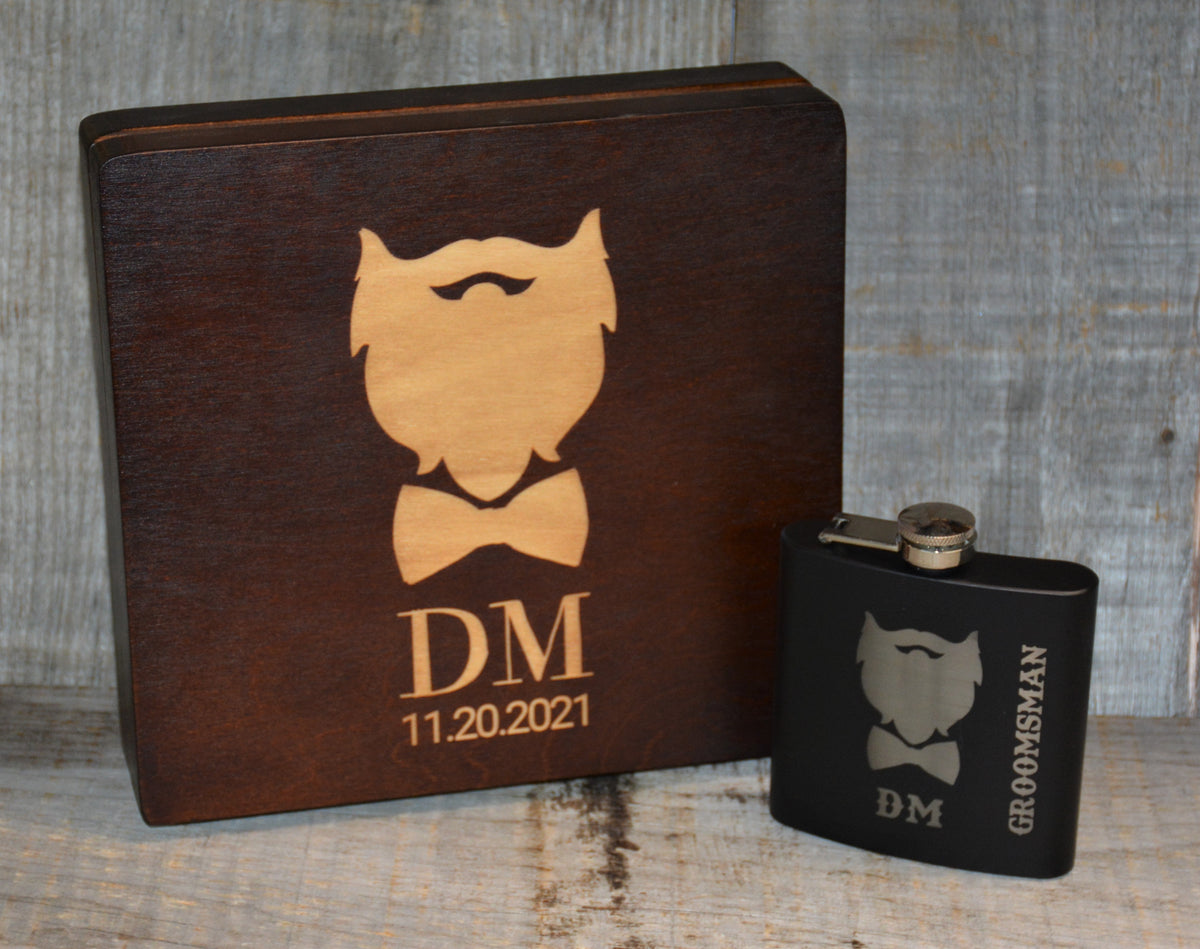 Personalized Flask & Custom Engraved Wooden Box Set