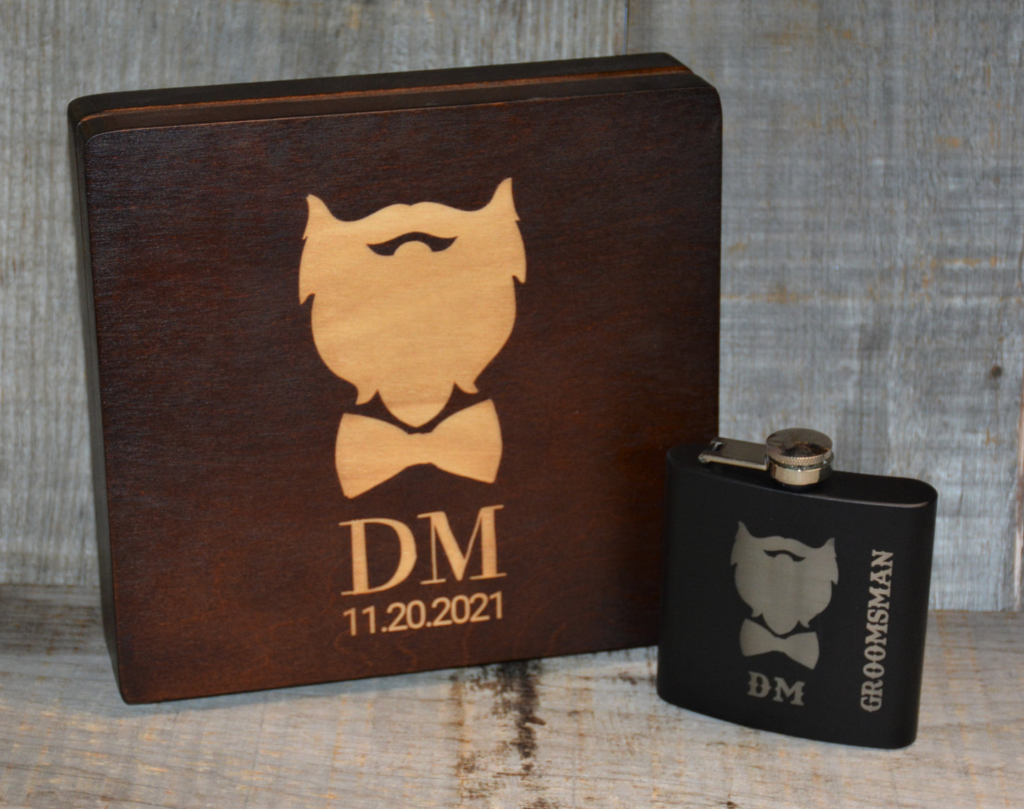 Personalized Flask & Custom Engraved Wooden Box Set