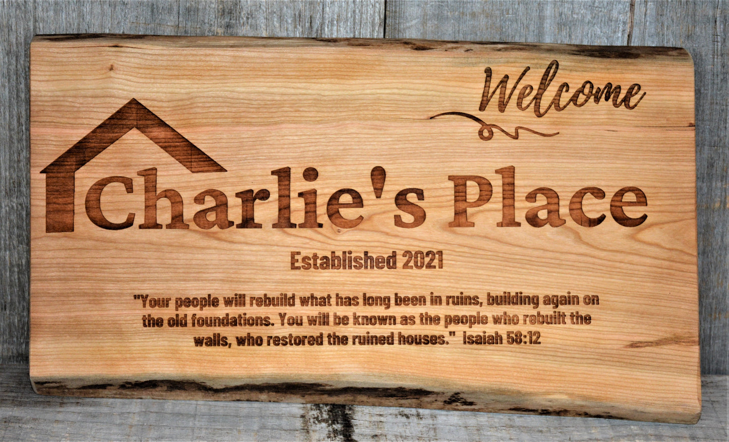 Cherry Wood Custom Signs: Text and Graphic.