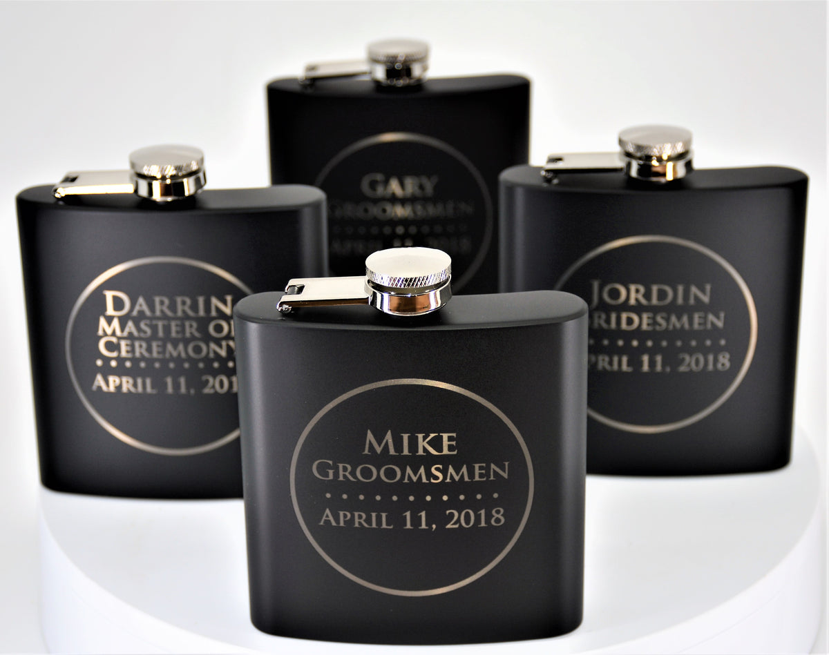 Personalized 6oz Stainless Steel Flask | Custom Engraved Groomsmen Gift | Design 9