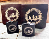 Personalized Flask & Custom Engraved Wooden Box Set
