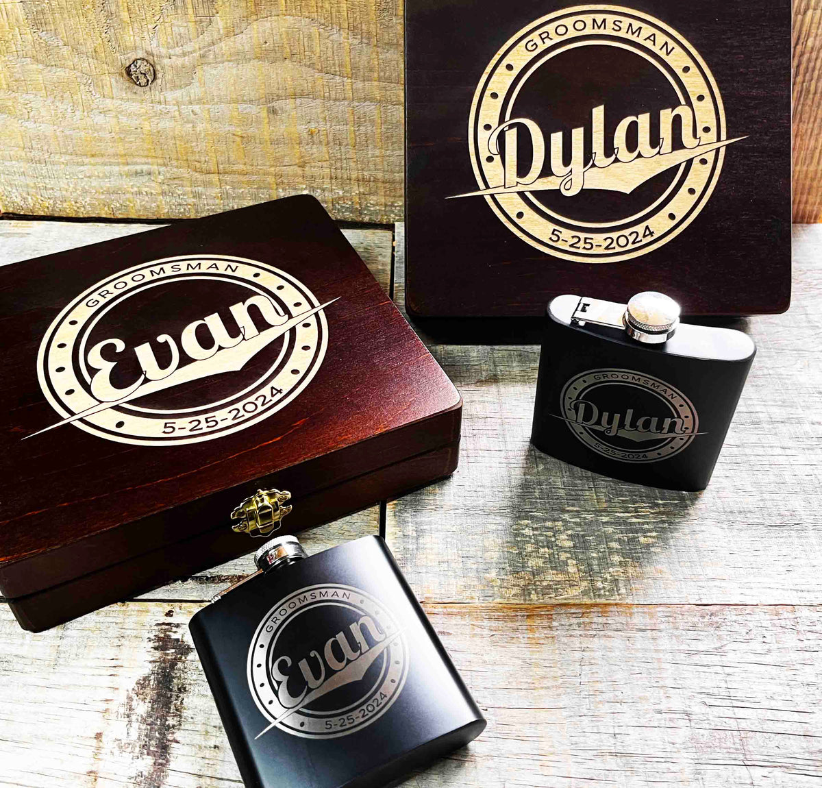 Groomsman Box/Flask Giftsets - Design 13 Memories Made Custom