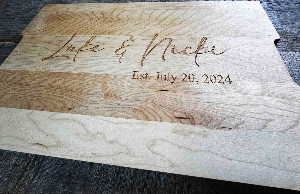 Maple Cutting Board Names and Date  - Design 96 Memories Made Custom