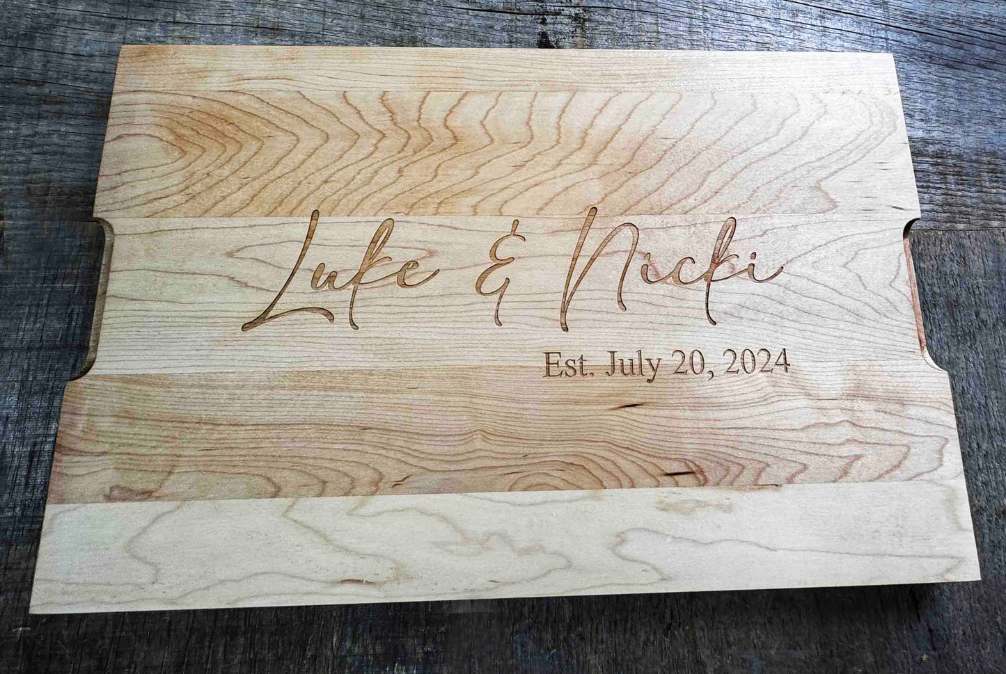 Maple Cutting Board Names and Date  - Design 96 Memories Made Custom