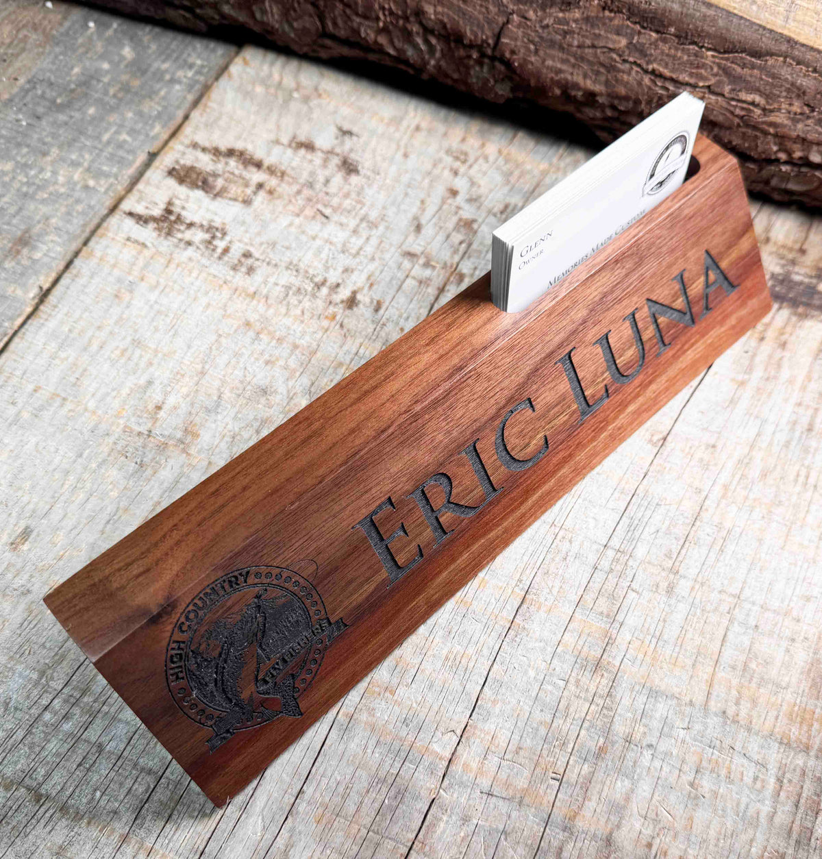 Walnut Desk Name Plate With Card Slot Memories Made Custom