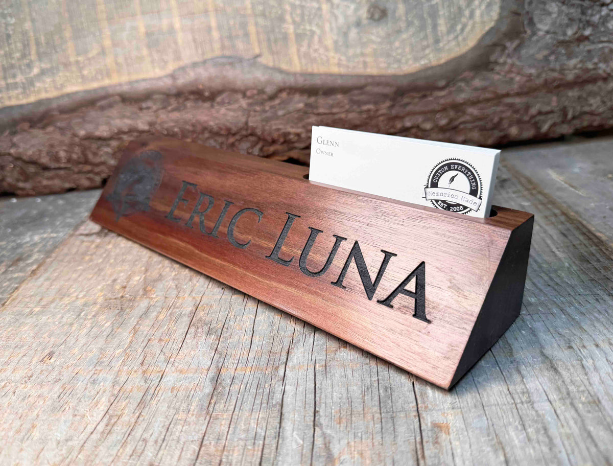 Walnut Desk Name Plate With Card Slot Memories Made Custom