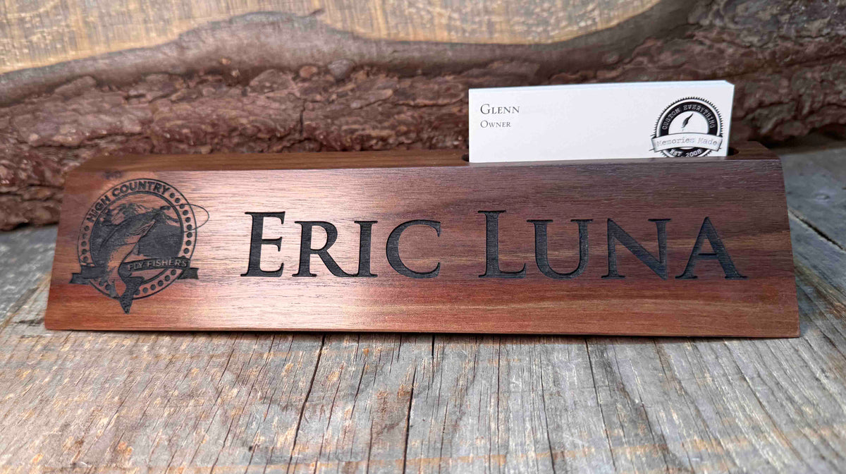 Walnut Desk Name Plate With Card Slot Memories Made Custom