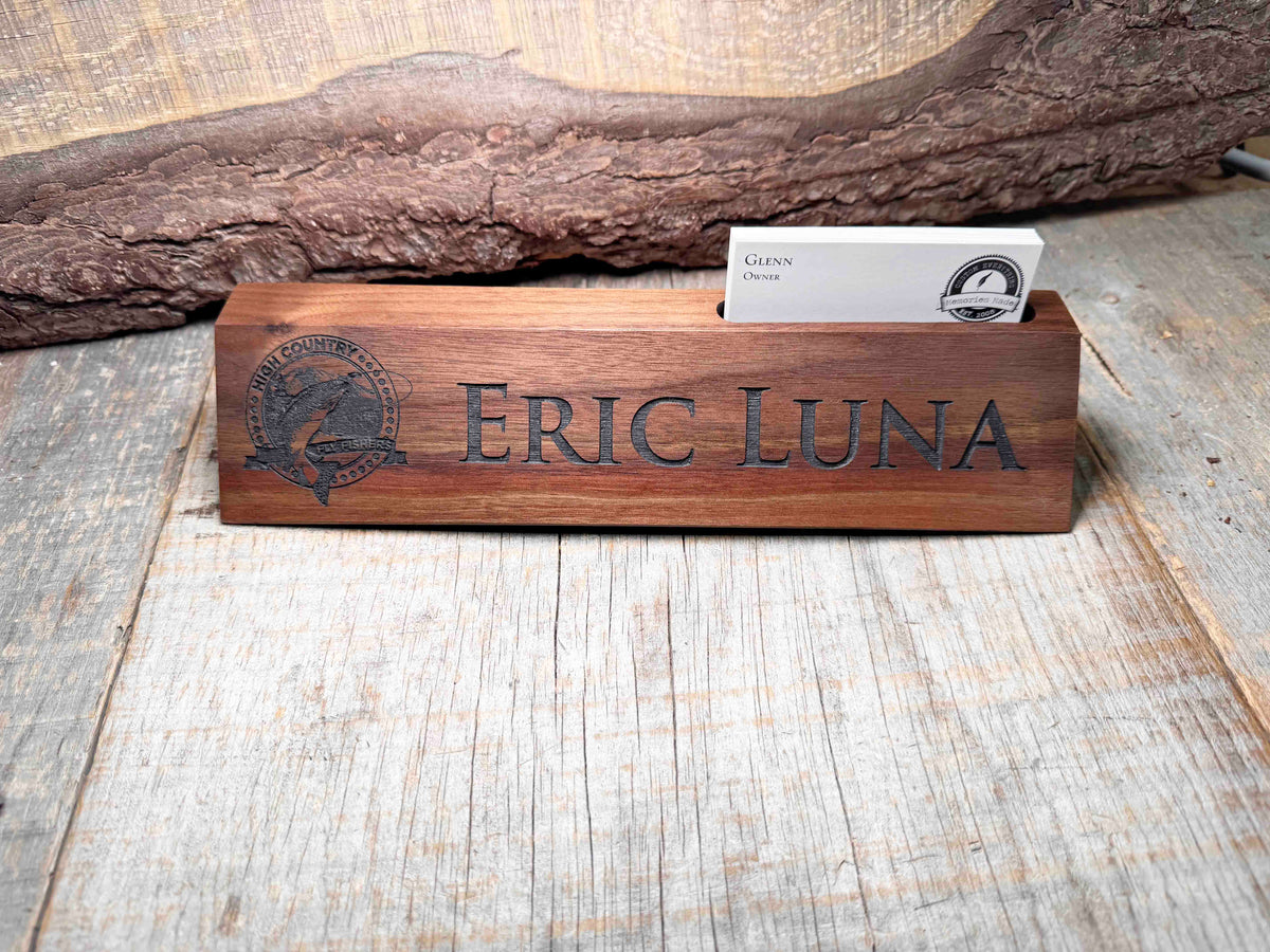 Walnut Desk Name Plate With Card Slot Memories Made Custom