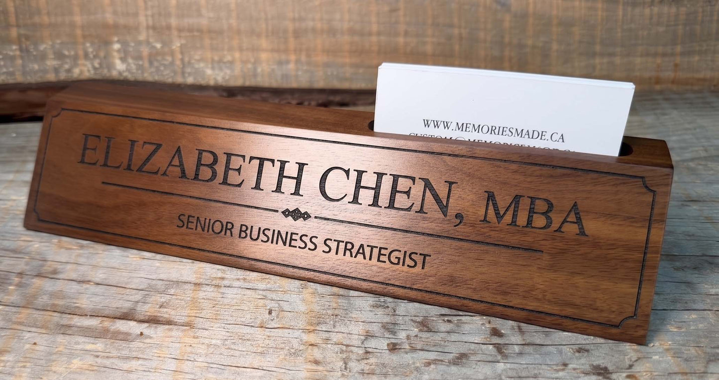 Walnut Desk Name Plate With Card Slot