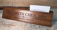 Walnut Desk Name Plate With Card Slot