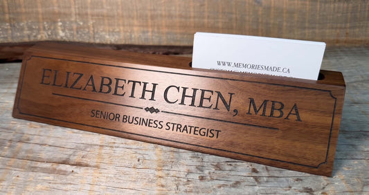Walnut Desk Name Plate With Card Slot