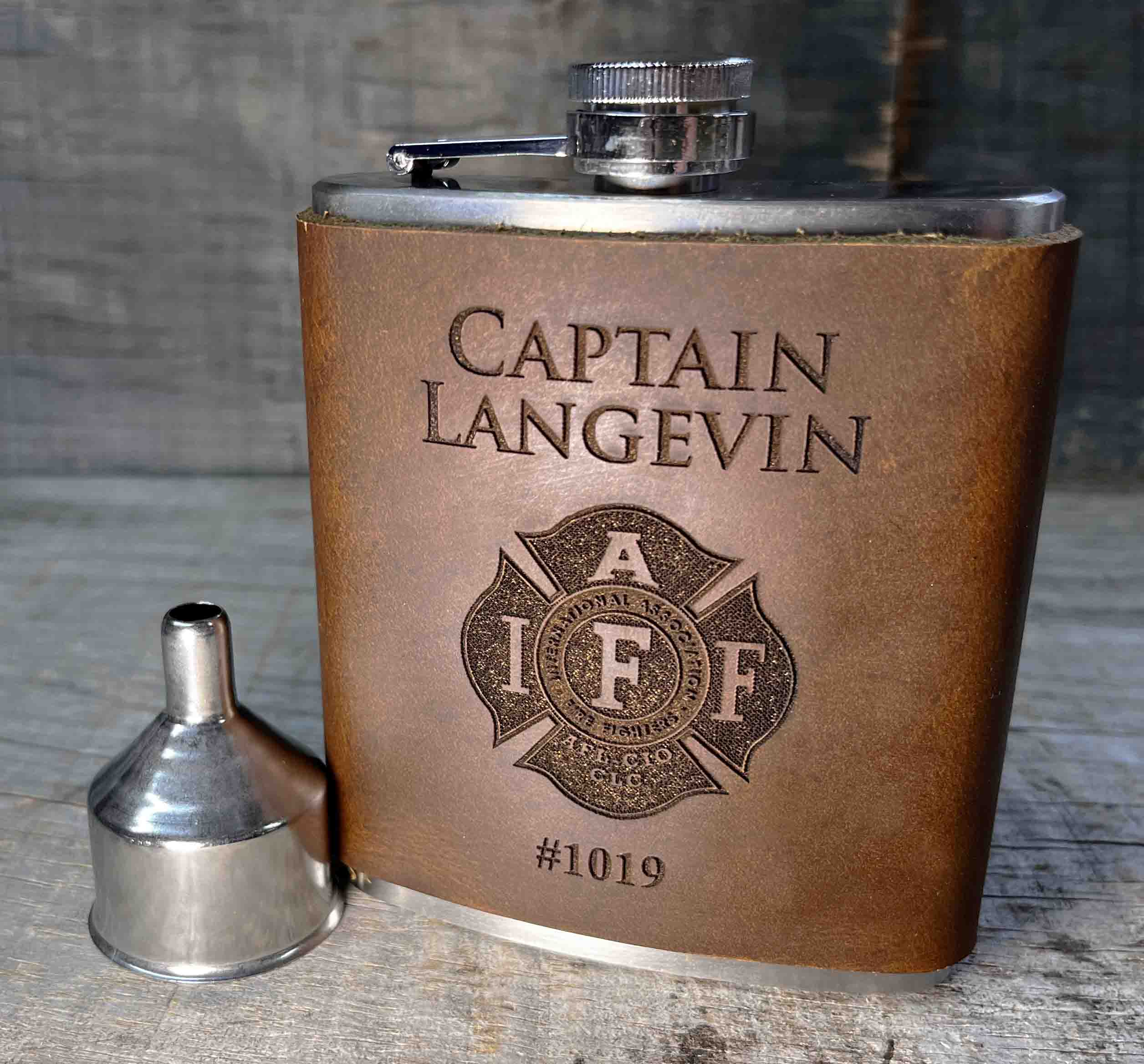 Cowboy Leather Engraved Flasks - Custom Design