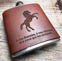 Cowboy Leather Engraved Flasks - Custom Design - Memories Made Custom