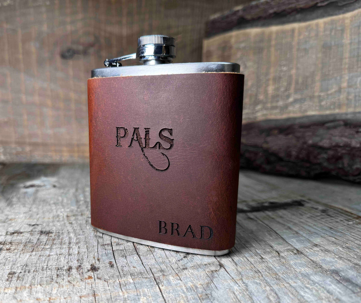 Cowboy Leather Engraved Flasks - Custom Design Memories Made Custom