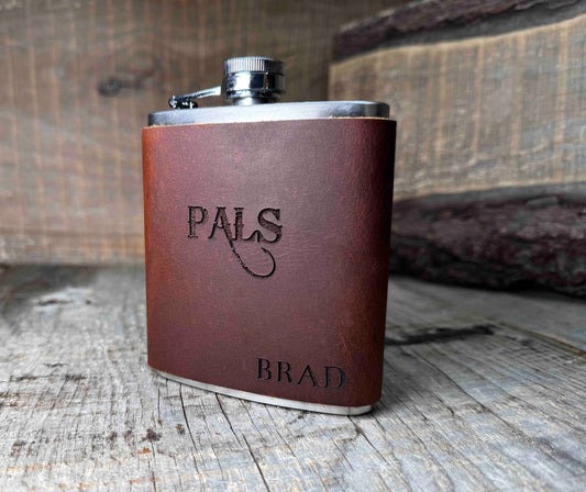 Cowboy Leather Engraved Flasks - Custom Design