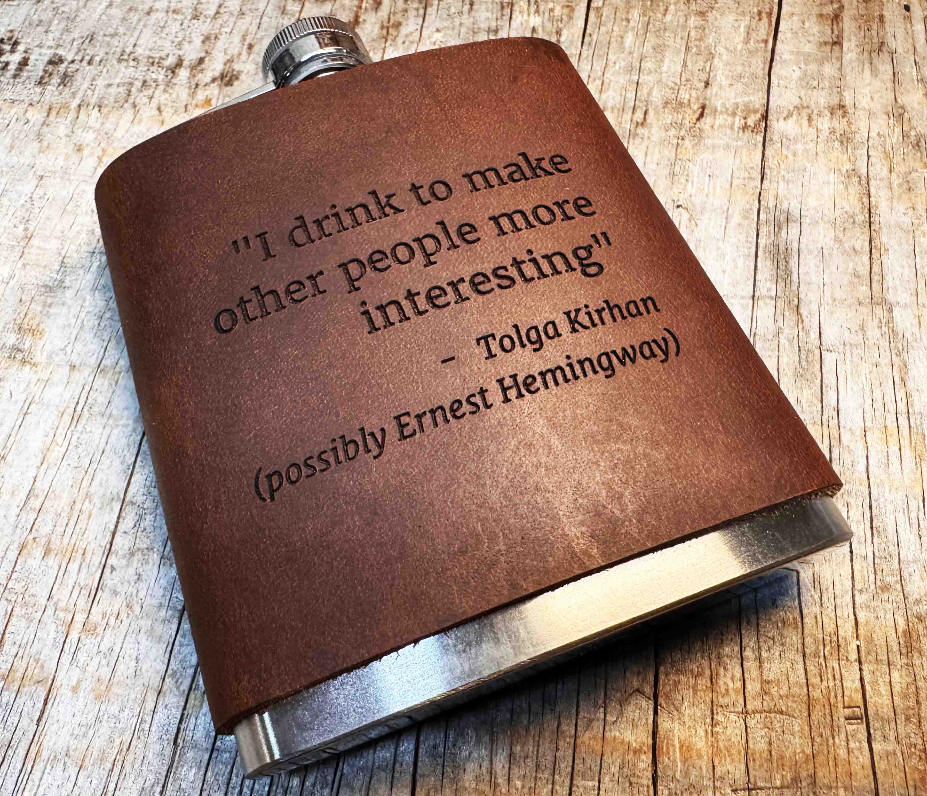 Cowboy Leather Engraved Flasks With Custom Quote Memories Made Custom