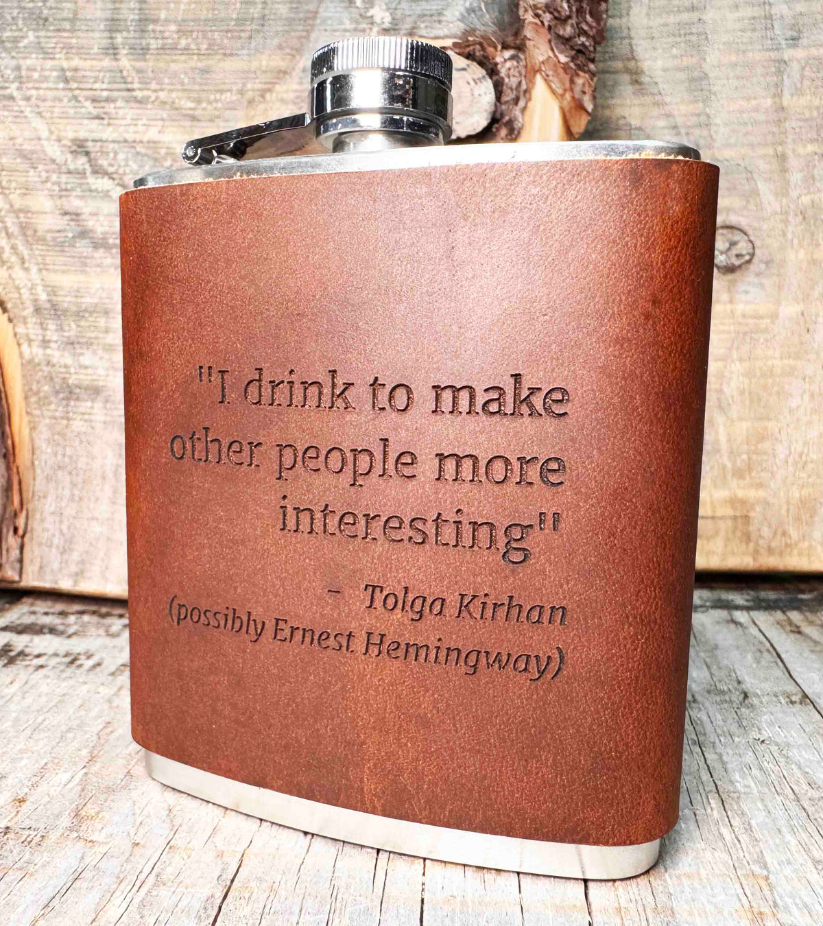Cowboy Leather Engraved Flasks - Custom Design Memories Made Custom