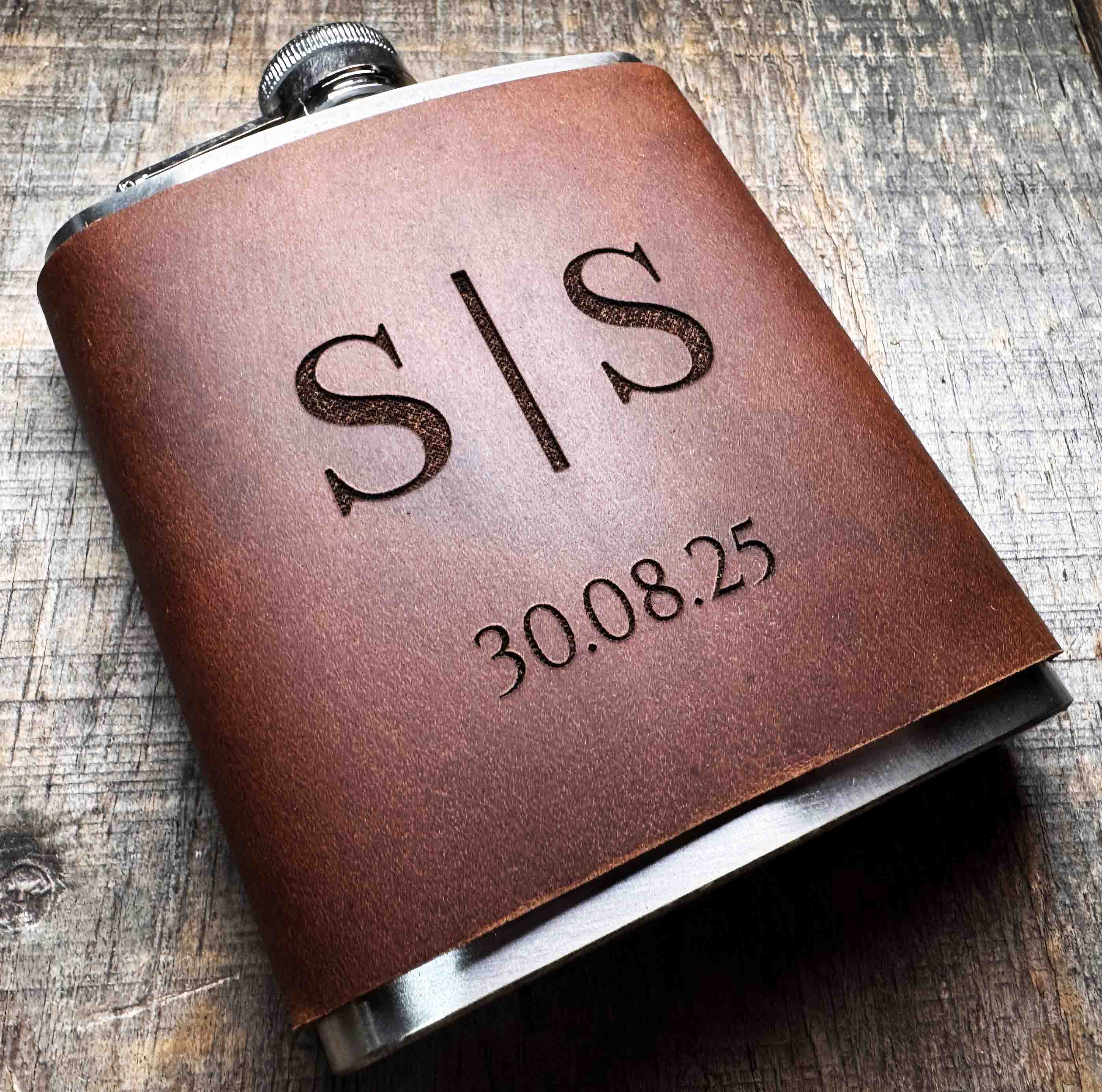 Cowboy Leather Engraved Flasks - Custom Design - Memories Made Custom