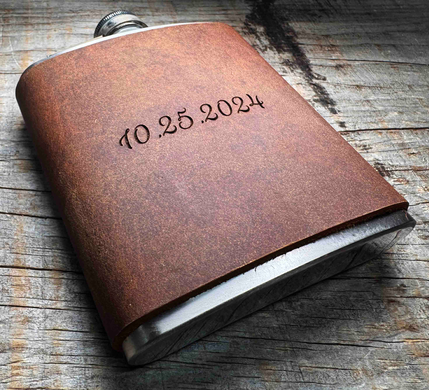 Cowboy Leather Engraved Flasks - Custom Design - Memories Made Custom