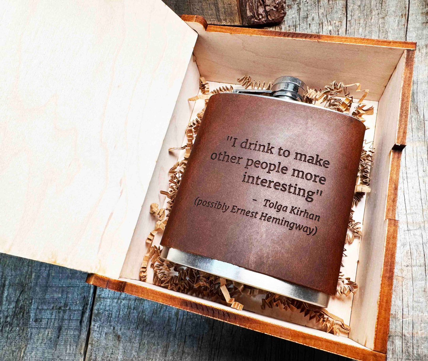Cowboy Leather Engraved Flasks - Custom Design Memories Made Custom