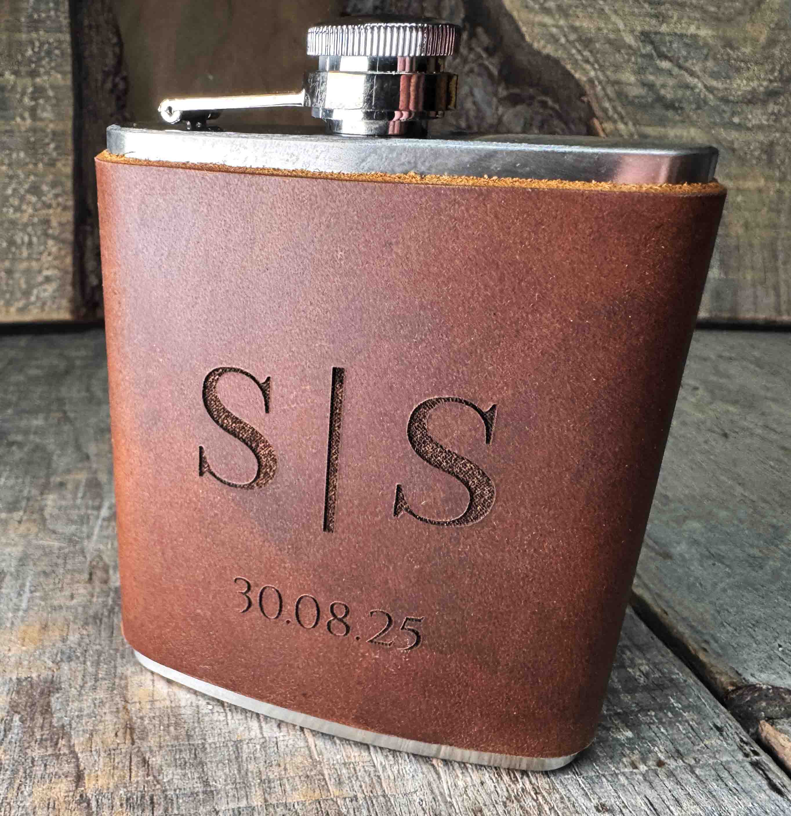 Cowboy Leather Engraved Flasks - Custom Design - Memories Made Custom