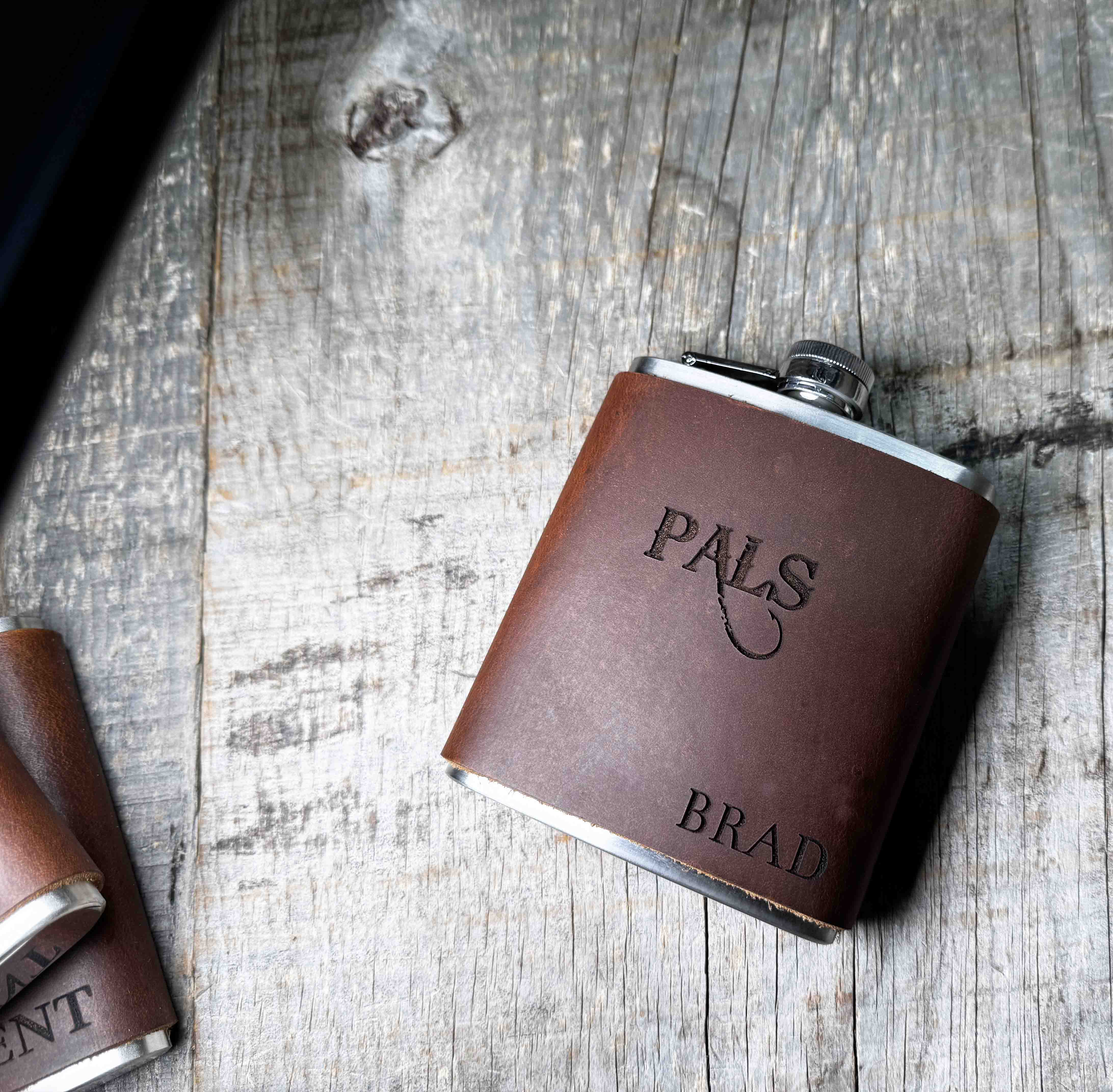 Cowboy Leather Engraved Flasks - Custom Design