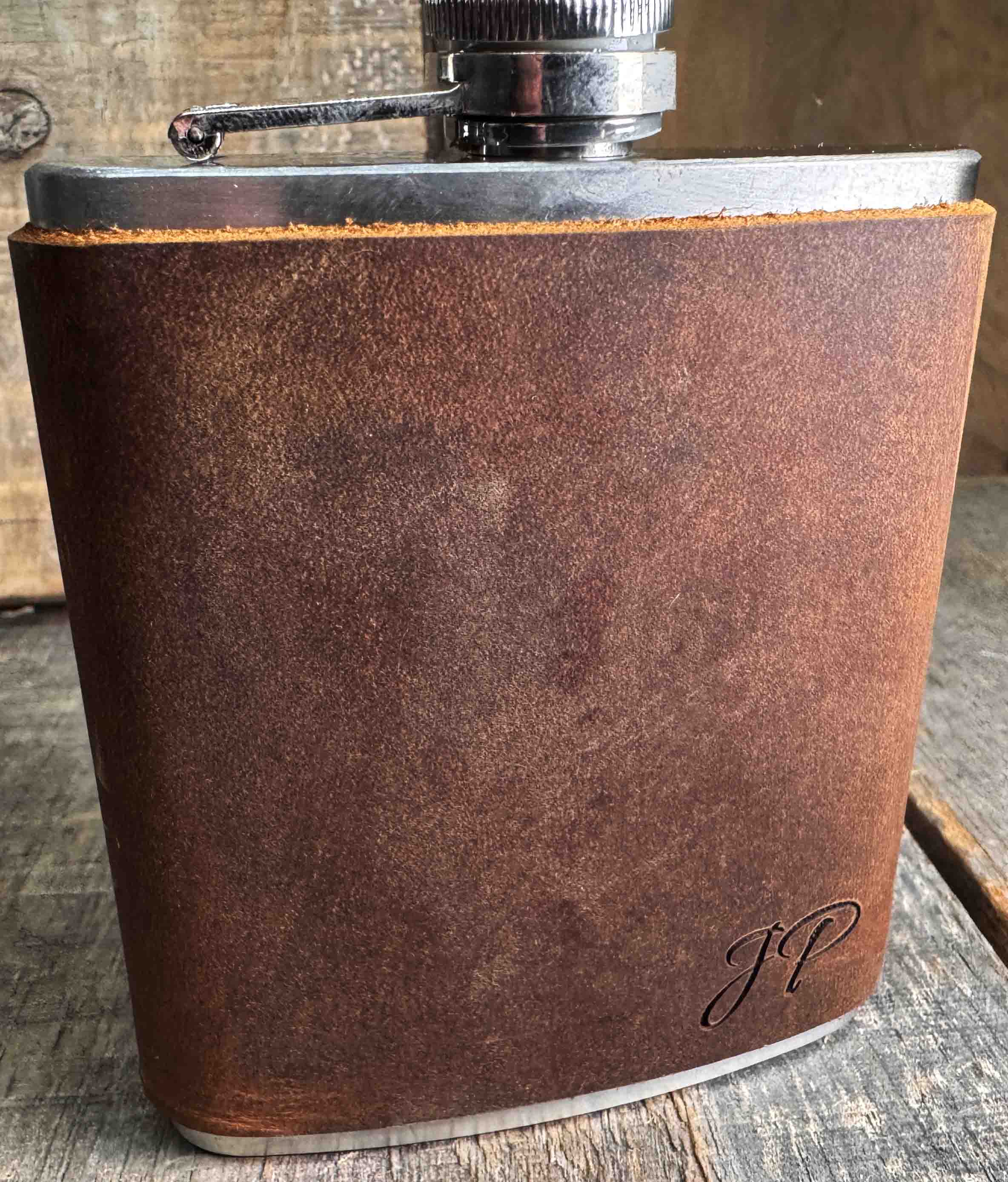 Cowboy Leather Engraved Flasks with Engraved Initials Memories Made Custom