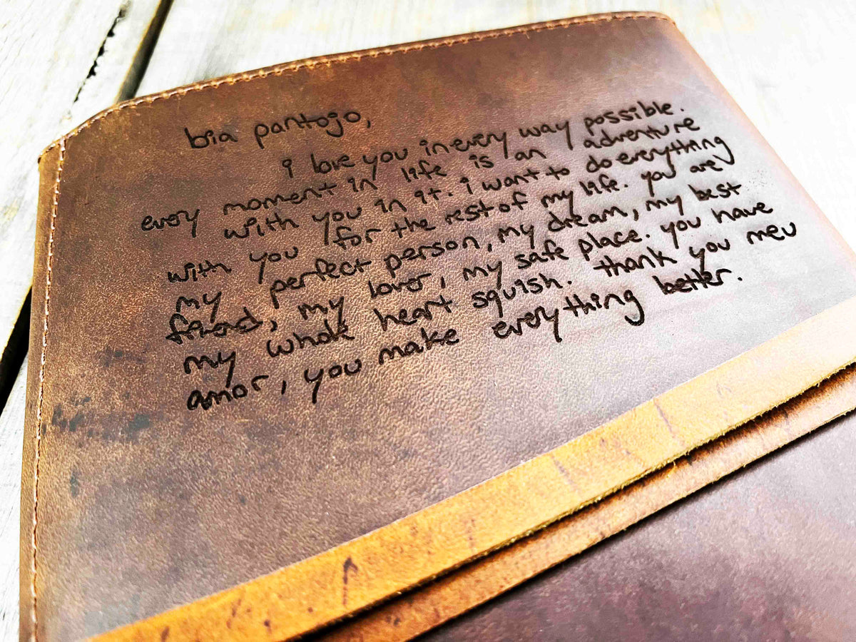 Handwriting Engraved Leather Journal Memories Made Custom