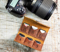 Custom Engraved Leather SD Card Holder - 6 Slot Memory Card Organizer Memories Made Custom