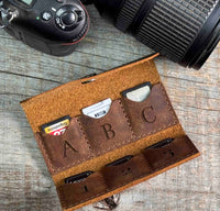 Custom Engraved Leather SD Card Holder - 6 Slot Memory Card Organizer Memories Made Custom