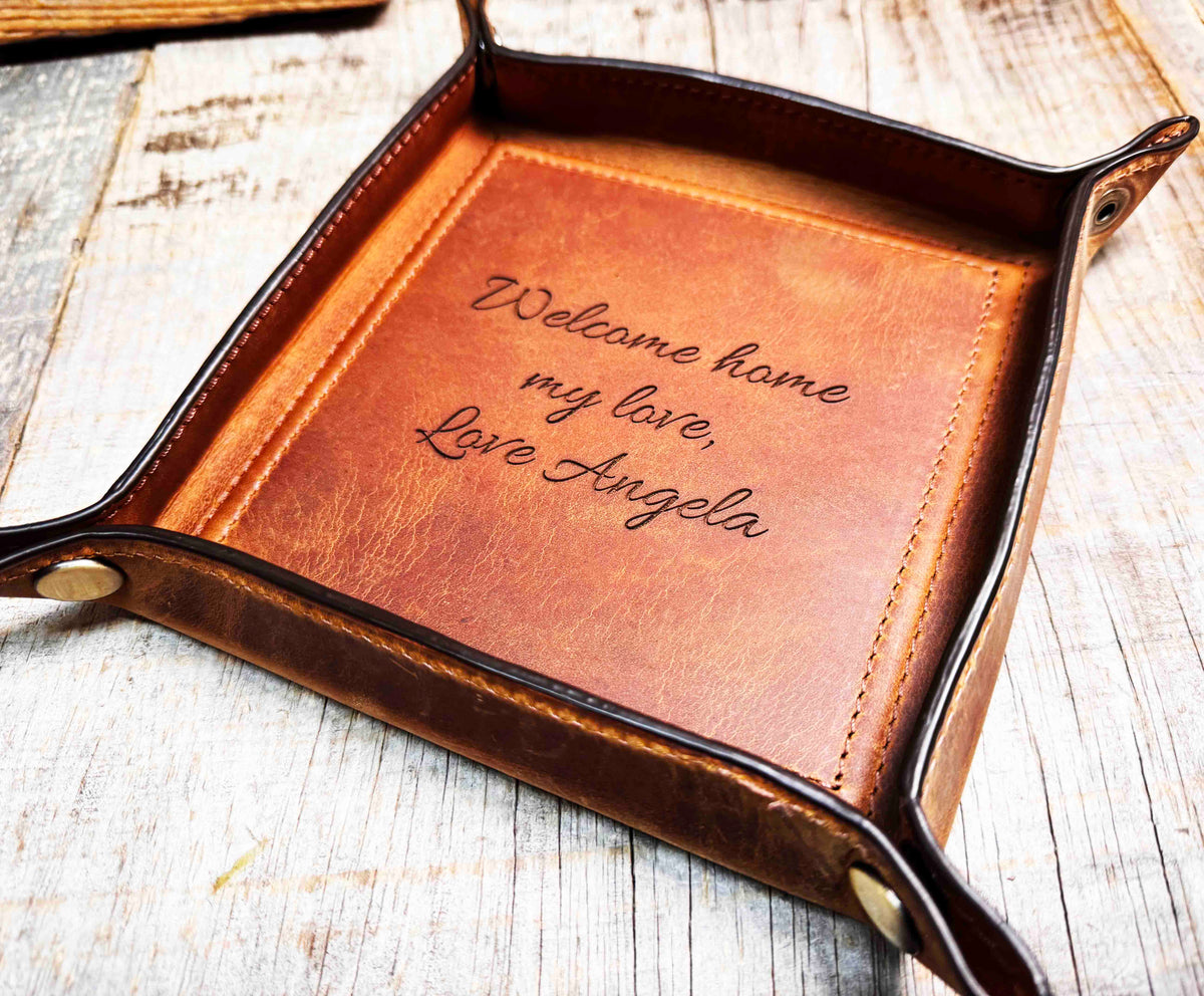 Leather Valet Catch All Tray & Desk Organizer Memories Made Custom