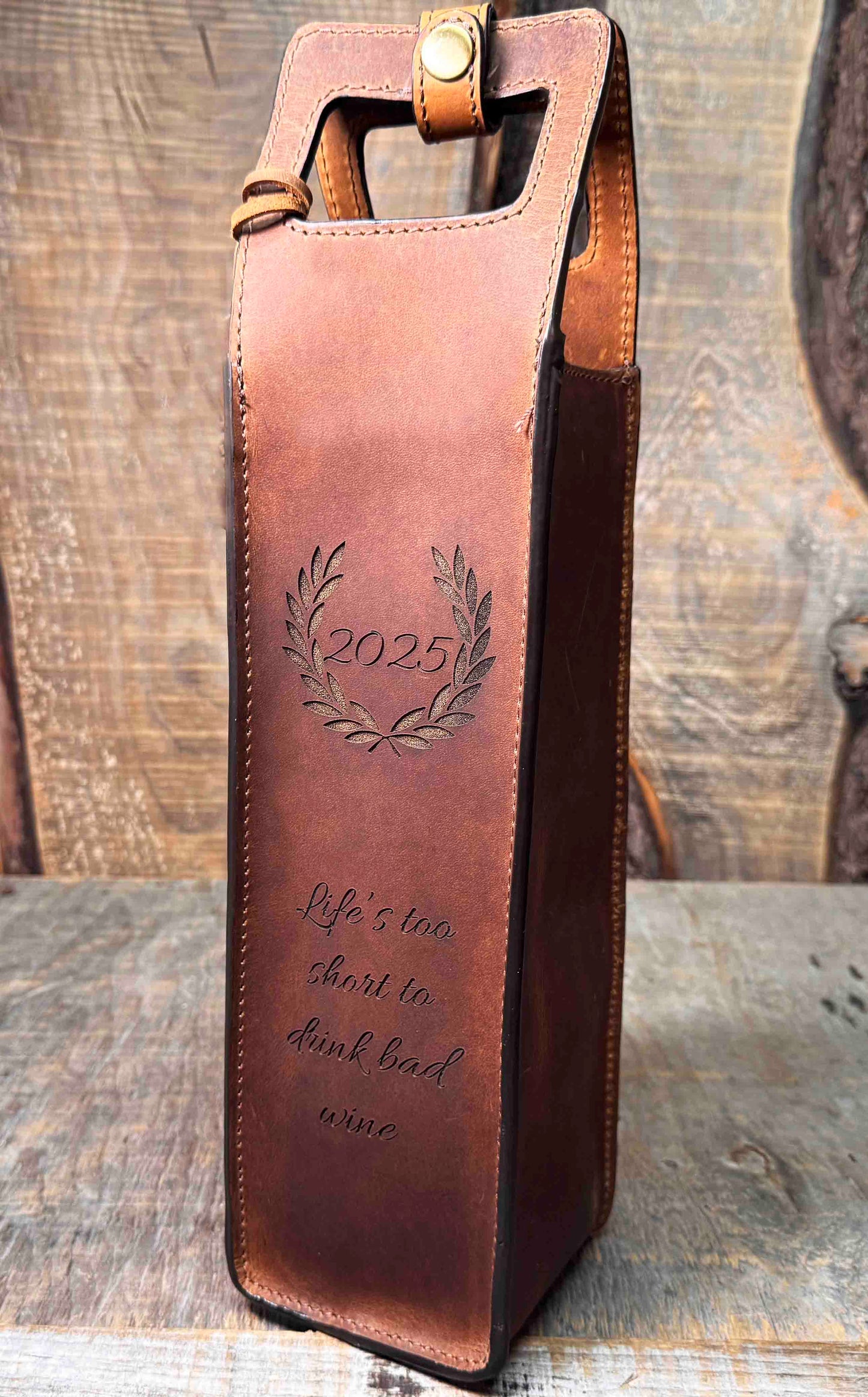 Custom Leather Wine Tote - Memories Made Custom