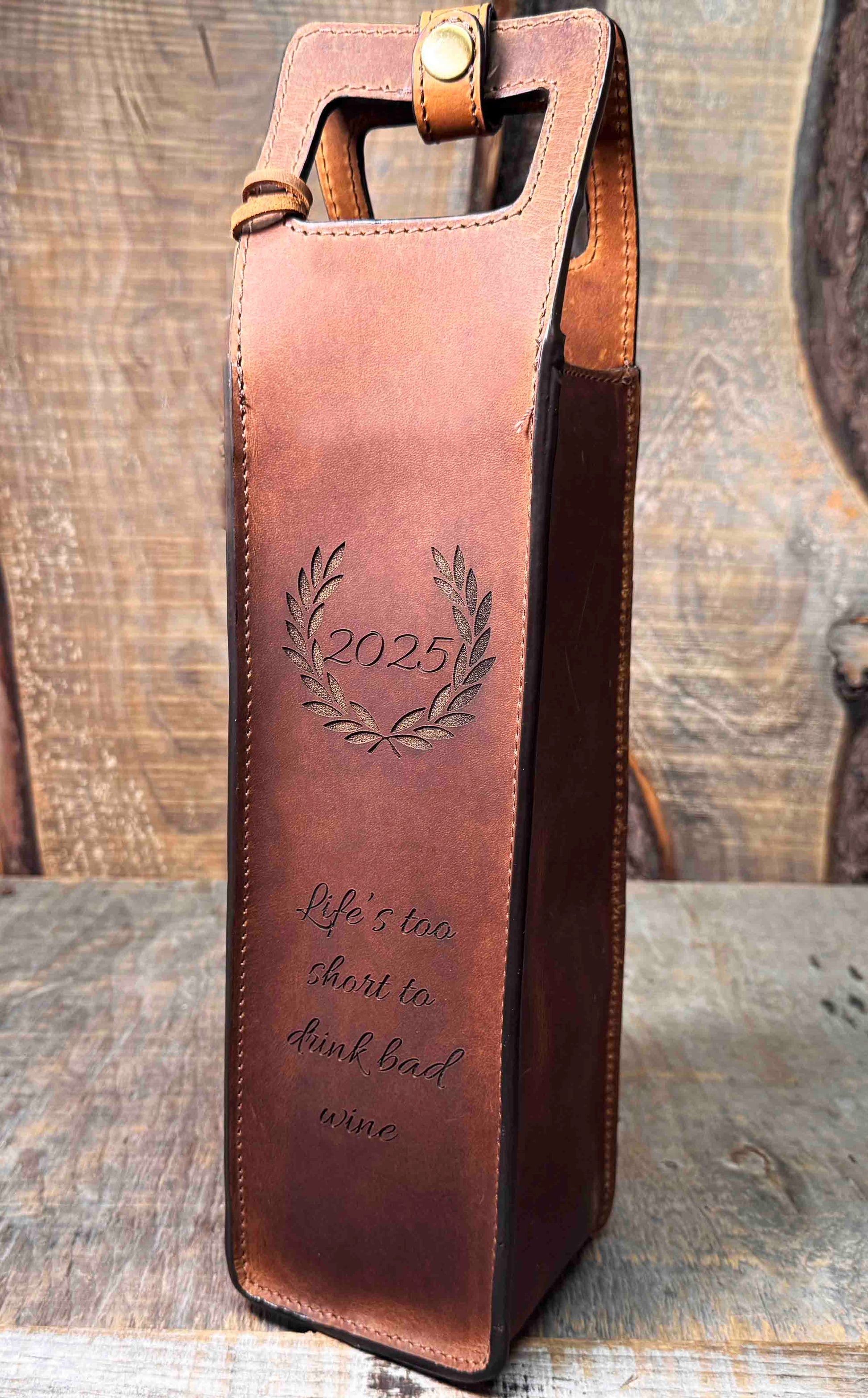Custom Leather Wine Tote - Memories Made Custom