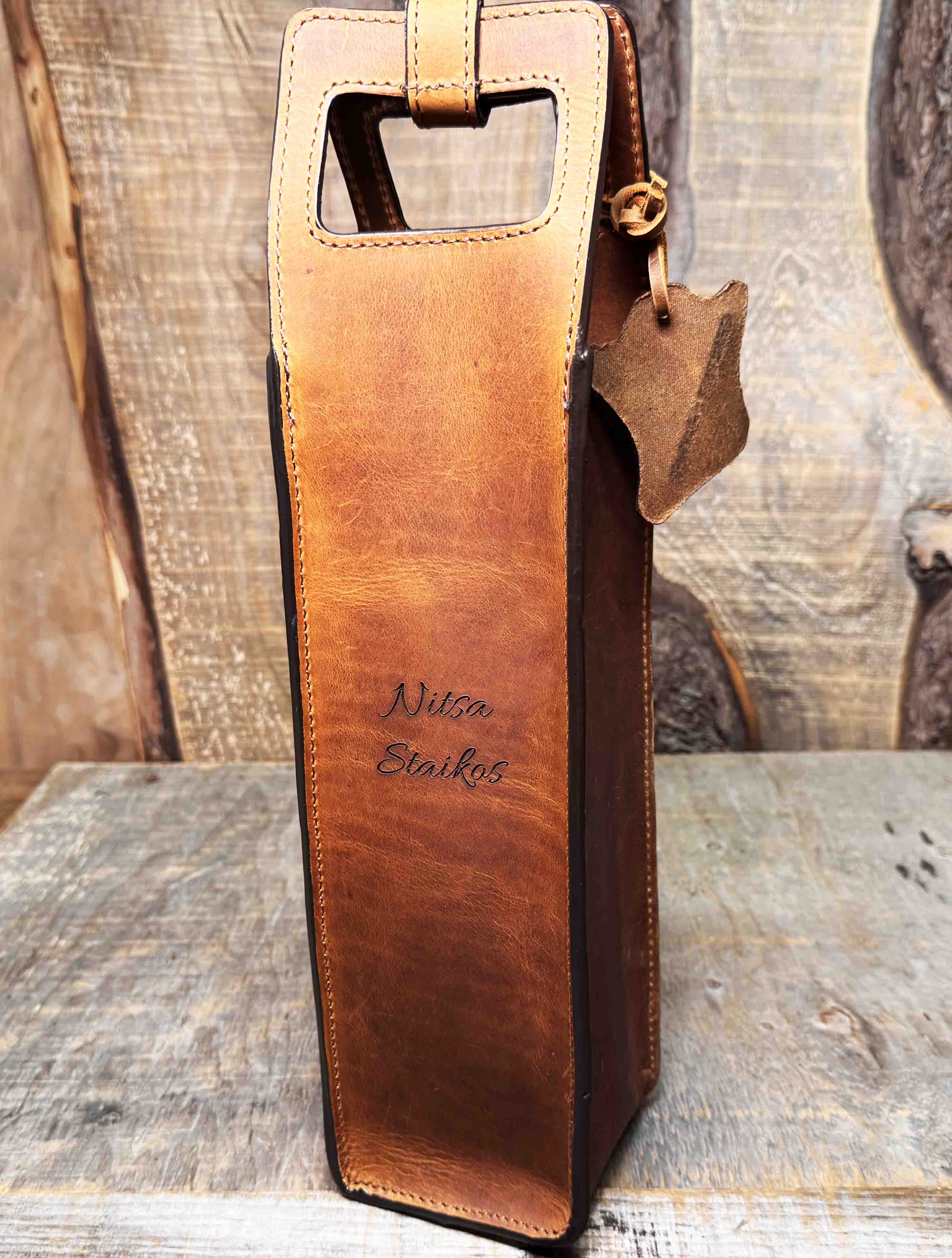 Custom Leather Wine Tote - Memories Made Custom