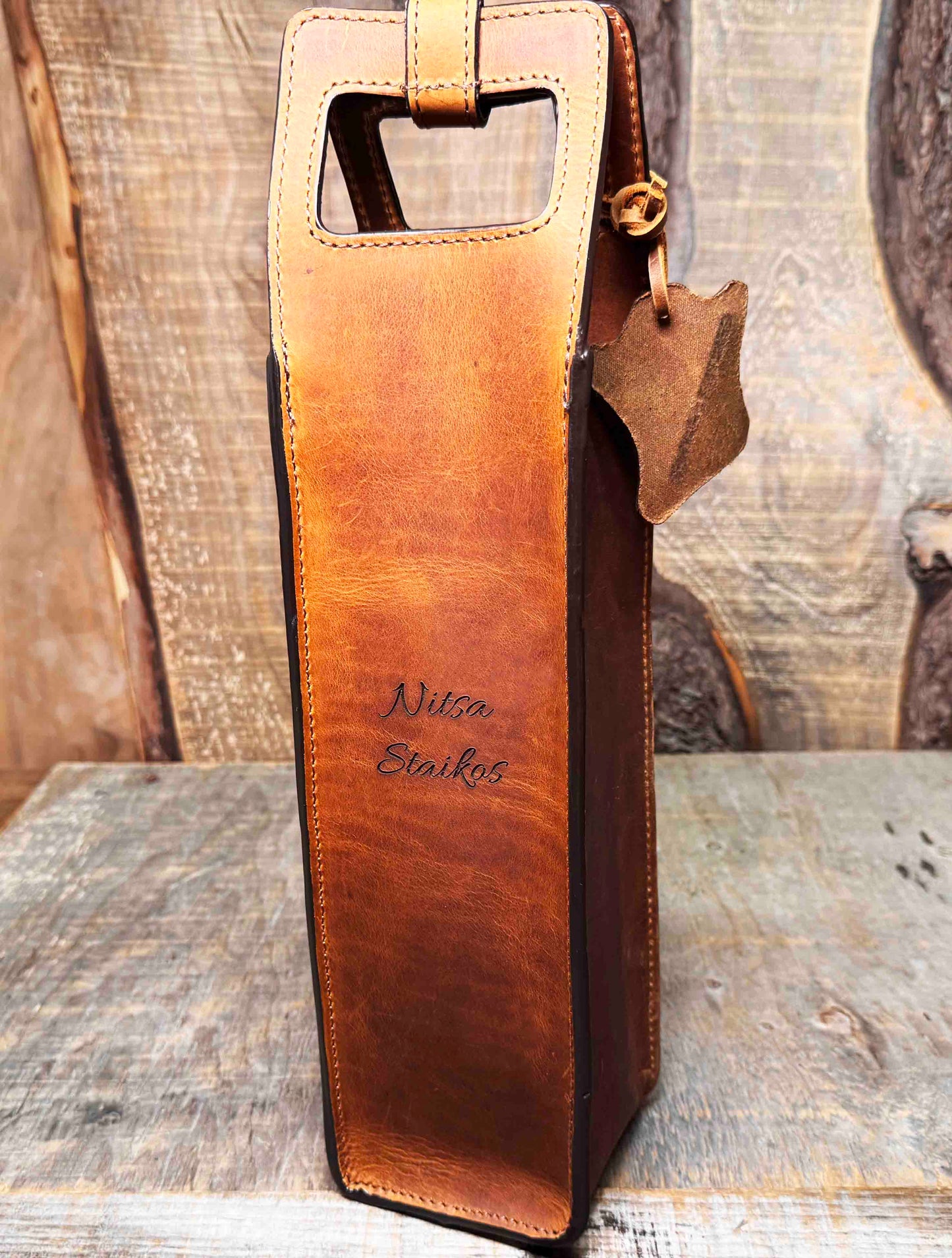 Custom Leather Wine Tote - Memories Made Custom